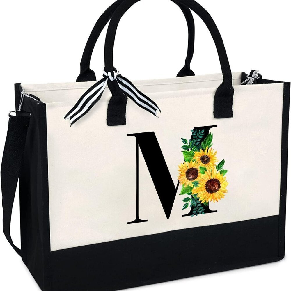 Sunflower Canvas Tote Bag 13oz Large Capacity Adjustable Strap Waterproof